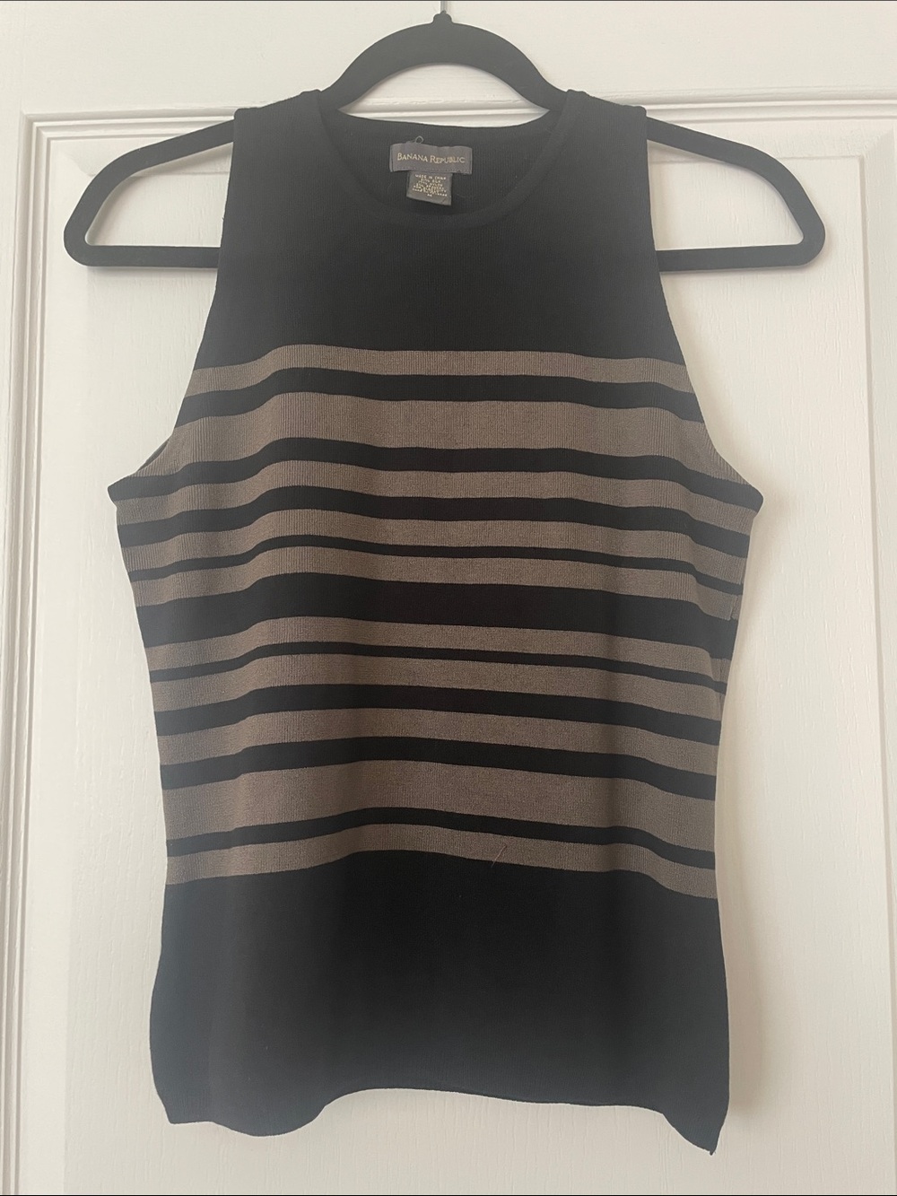 Banana Republic Black and Taupe Striped Sleeveless Top